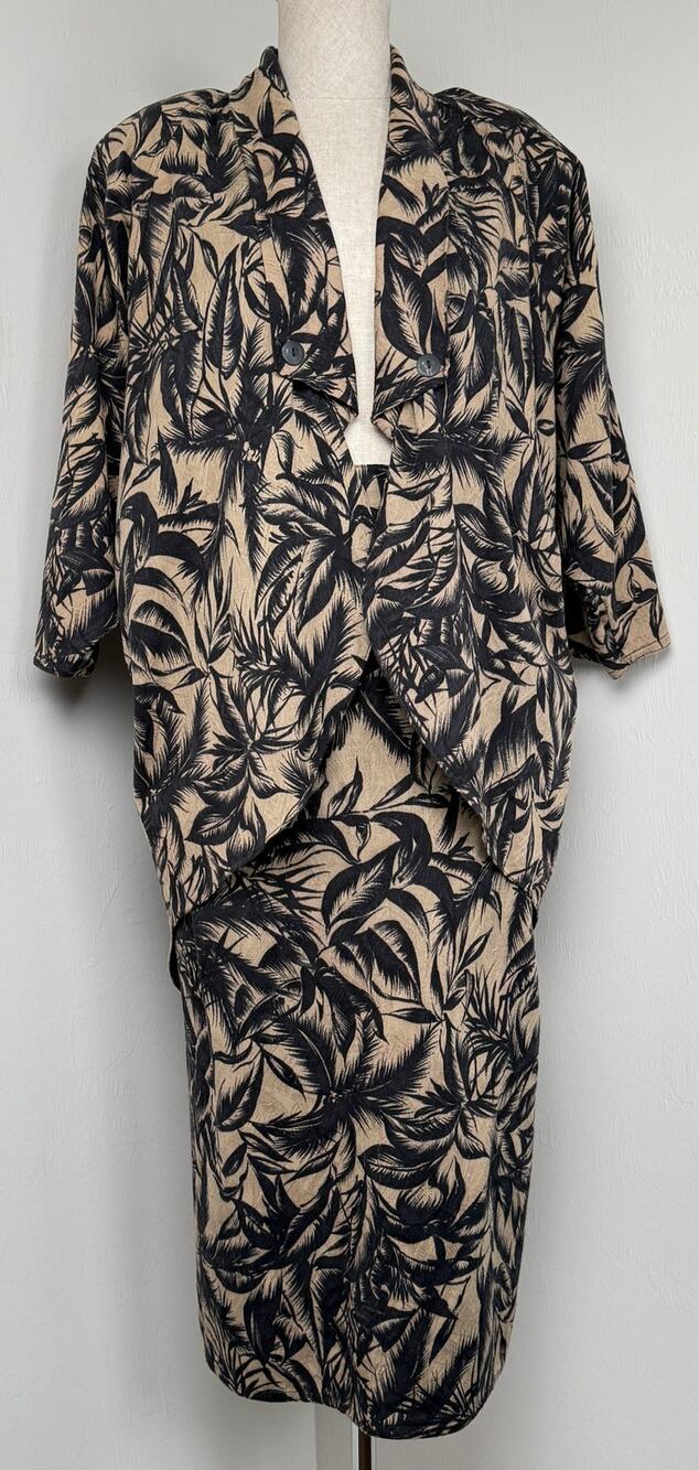 Vintage Vogue Tropical Cotton Jacquard Skirt Set Size S/M 80s Resort Statement